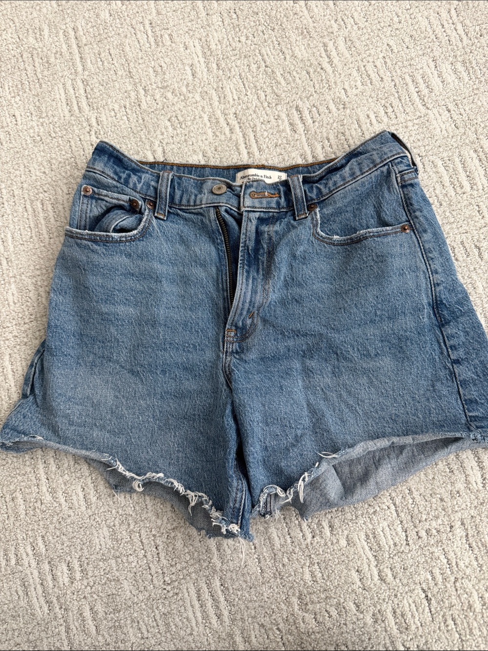 Abercrombie & Fitch - Denim High-Rise Cutoff Shorts - Blue